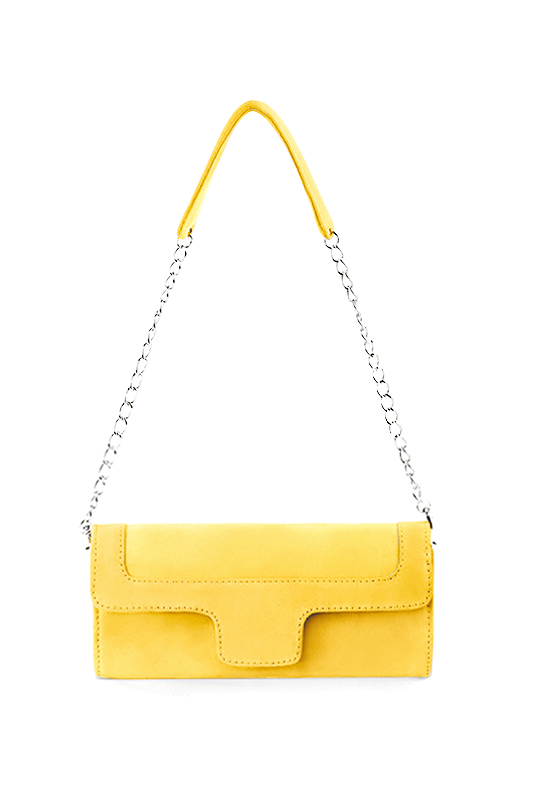 Dress clutch for wedding and parties in yellow leather - Top view